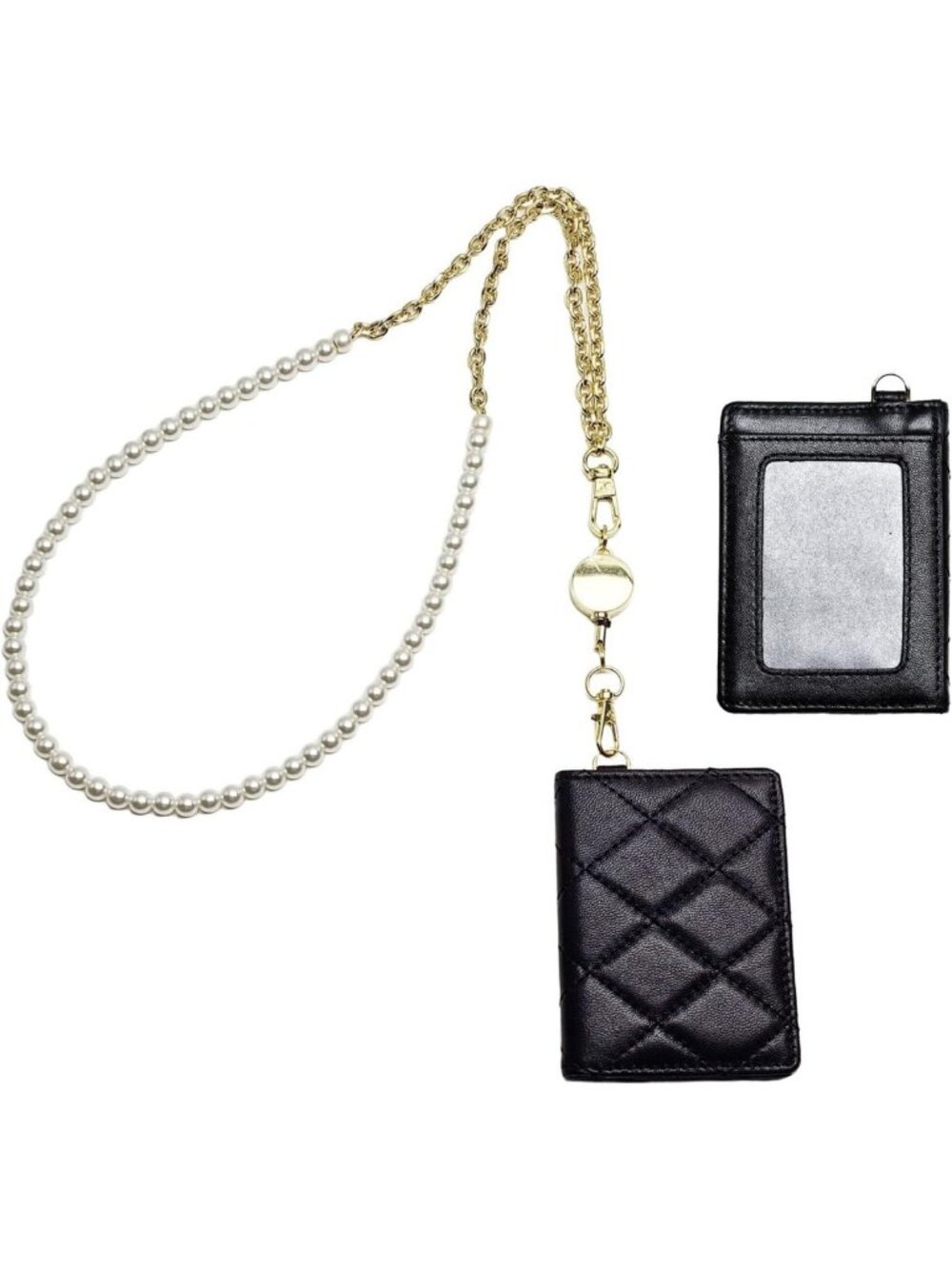 Genuine Leather Minimalist Bifold Wallet & ID Card Case with Lanyard Chain